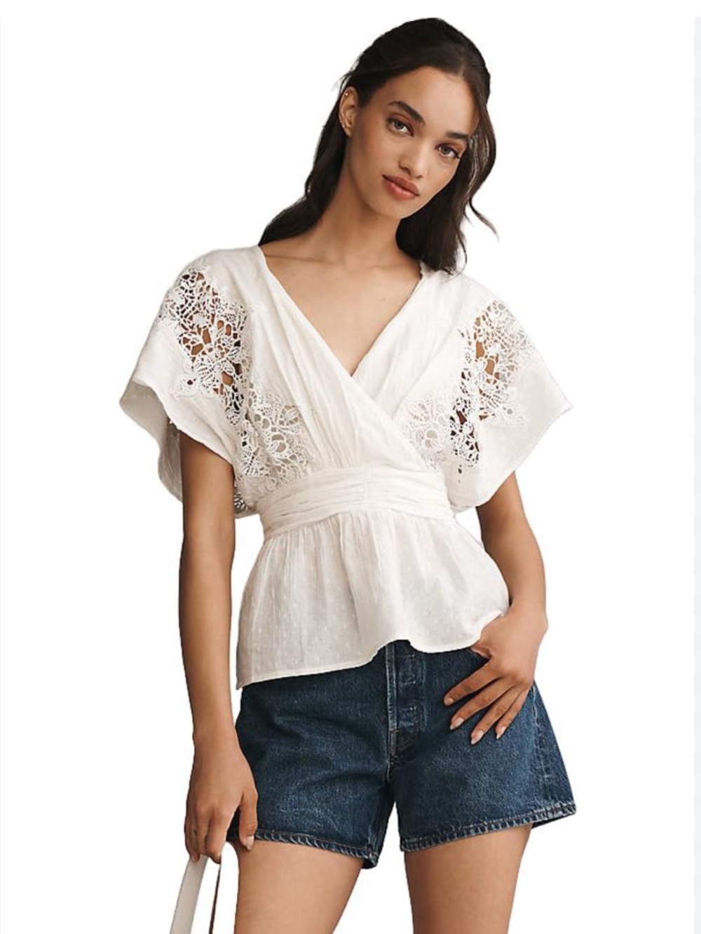 NWOT Maeve White Eyelet Lace Surplice Blouse